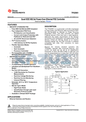 TPS23851DCER datasheet - Quad IEEE 802.3at Power-Over-Ethernet PSE Controller