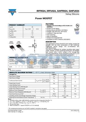 SIHFR024TRL-GE3 datasheet - Power MOSFET