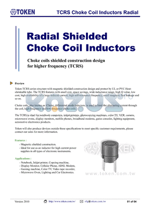 TCRS0606-121M datasheet - TCRS Choke Coil Inductors Radial