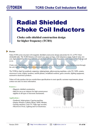 TCRS0606-271M datasheet - TCRS Choke Coil Inductors Radial