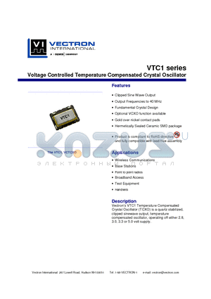 VTC1-B02C-10M00 datasheet - Voltage Controlled Temperature Compensated Crystal Oscillator