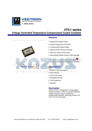 VTC1 datasheet - Voltage Controlled Temperature Compensated Crystal Oscillator