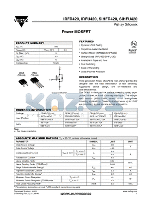 SIHFR420-E3 datasheet - Power MOSFET