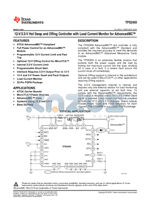 TPS2458RHB datasheet - 12-V/3.3-V Hot Swap and ORing Controller with Load Current Monitor for AdvancedMC