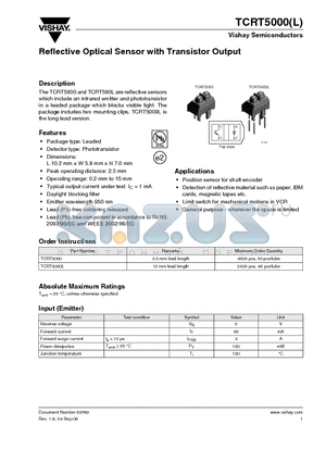 TCRT5000 datasheet - Reflective Optical Sensor with Transistor Output