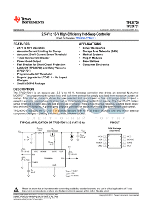 TPS24700DGK datasheet - 2.5-V to 18-V High-Efficiency Hot-Swap Controller