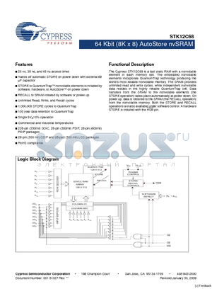 STK12C68-PF25 datasheet - 64 Kbit (8K x 8) AutoStore nvSRAM