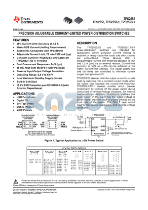 TPS2552 datasheet - PRECISION ADJUSTABLE CURRENT-LIMITED POWER-DISTRIBUTION SWITCHES