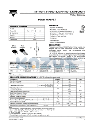 SIHFR9014T-E3 datasheet - Power MOSFET