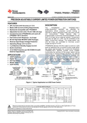 TPS2552DBVT-1 datasheet - PRECISION ADJUSTABLE CURRENT-LIMITED POWER-DISTRIBUTION SWITCHES