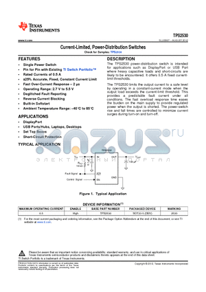 TPS2530DBVR datasheet - Current-Limited, Power-Distribution Switches