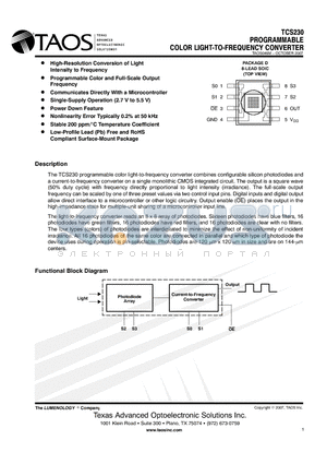 TCS230 datasheet - PROGRAMMABLE COLOR LIGHT-TO-FREQUENCY CONVERTER