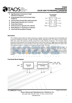 TCS230D datasheet - PROGRAMMABLE COLOR LIGHTTOFREQUENCY CONVERTER