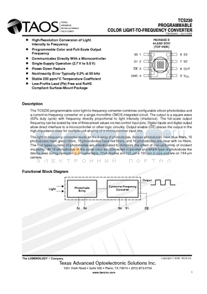 TCS230_08 datasheet - PROGRAMMABLE COLOR LIGHT-TO-FREQUENCY CONVERTER