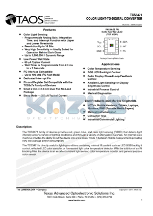 TCS34715 datasheet - COLOR LIGHT-TO-DIGITAL CONVERTER