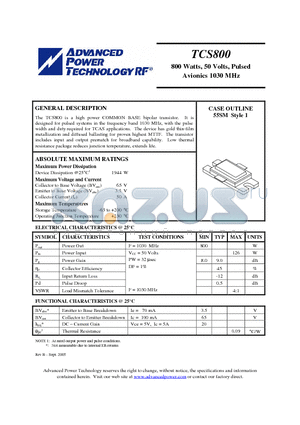 TCS800 datasheet - high power COMMON BASE bipolar transistor.