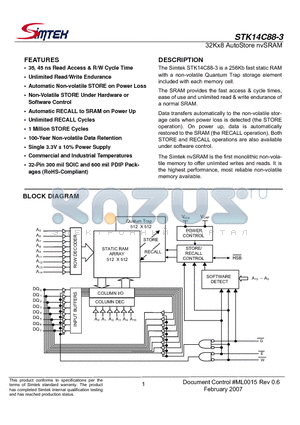 STK14C88-3NF35I datasheet - 32Kx8 AutoStore nvSRAM