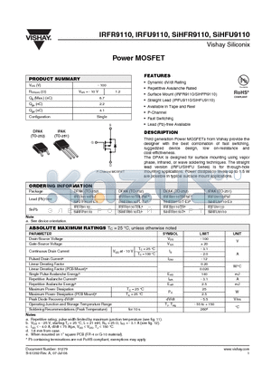 SIHFR9110 datasheet - Power MOSFET