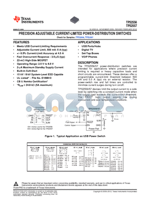 TPS2556DRBT datasheet - PRECISION ADJUSTABLE CURRENT-LIMITED POWER-DISTRIBUTION SWITCHES