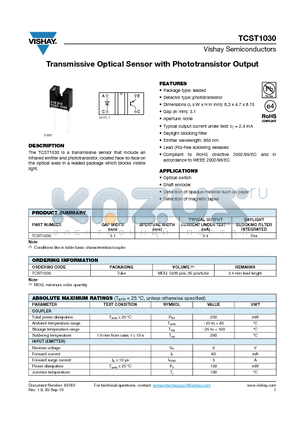 TCST1030_10 datasheet - Transmissive Optical Sensor with Phototransistor Output