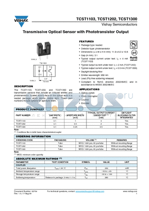 TCST1103_09 datasheet - Transmissive Optical Sensor with Phototransistor Output