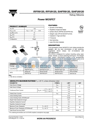 SIHFR9120 datasheet - Power MOSFET