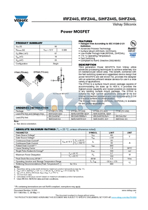 SIHFZ44S-E3 datasheet - Power MOSFET