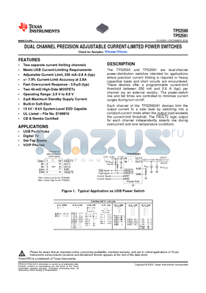 TPS2560 datasheet - DUAL CHANNEL PRECISION ADJUSTABLE CURRENT-LIMITED POWER SWITCHES