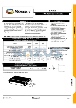 UPS360 datasheet - 3 A Schottky Barrier Rectifier