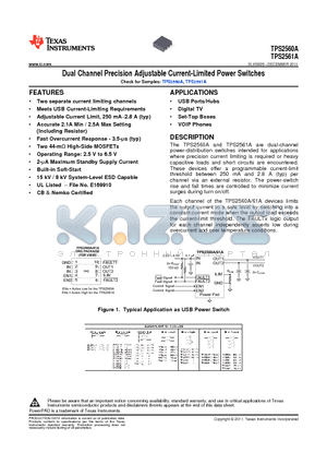 TPS2560ADRCT datasheet - Dual Channel Precision Adjustable Current-Limited Power Switches