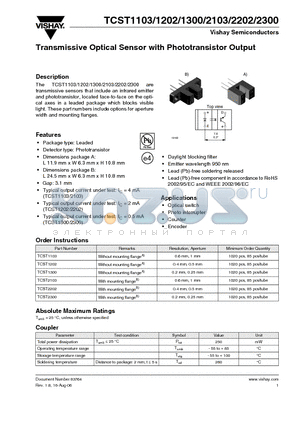 TCST2300 datasheet - Transmissive Optical Sensor with Phototransistor Output