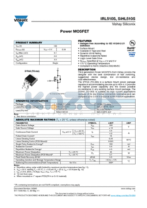 SIHL510S-E3 datasheet - Power MOSFET