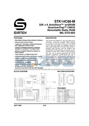 STK14C88-5C45M datasheet - 32K x 8 AUTOSTORE nvSRAM QUANTUM TRAP CMOS NONVOLATILE STATIC RAM