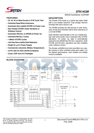 STK14C88-5C45M datasheet - 32Kx8 AutoStore nvSRAM