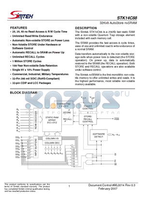 STK14C88-CF25ITR datasheet - 32Kx8 AutoStore nvSRAM