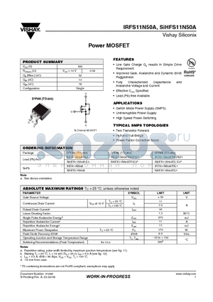 SIHFS11N50A datasheet - Power MOSFET