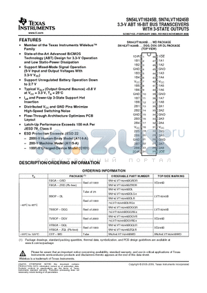 SNJ54LVT16245BWD datasheet - 3.3-V ABT 16-BIT BUS TRANSCEIVERS WITH 3-STATE OUTPUTS