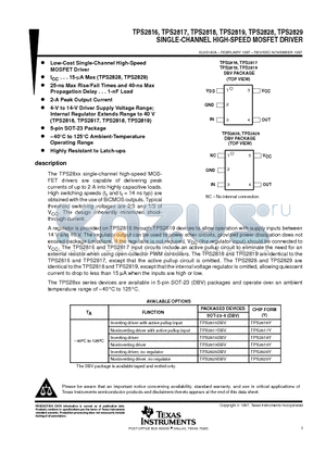 TPS2819 datasheet - SINGLE-CHANNEL HIGH-SPEED MOSFET DRIVER