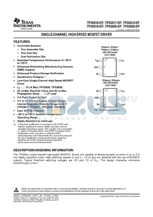 TPS2819DBV datasheet - SINGLE-CHANNEL HIGH-SPEED MOSFET DRIVER