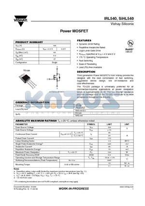 SIHL540-E3 datasheet - Power MOSFET