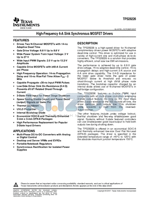 TPS28226 datasheet - High-Frequency 4-A Sink Synchronous MOSFET Drivers