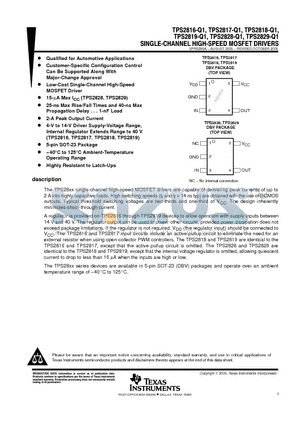 TPS2818DBV datasheet - SINGLE-CHANNEL HIGH-SPEED MOSFET DRIVERS