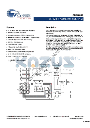 STK14C88-NF45 datasheet - 32 K x 8 AutoStore nvSRAM Commercial, industrial, military temperatures