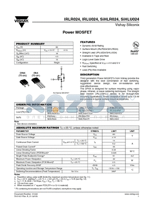 SIHLU024-E3 datasheet - Power MOSFET