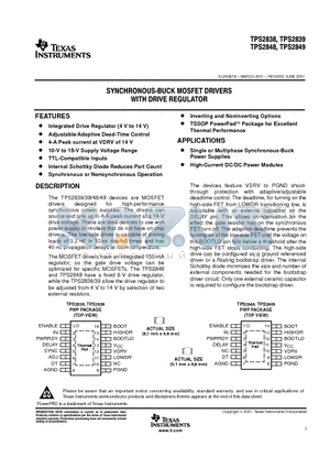 TPS2838PWPR datasheet - SYNCHRONOUS BUCK MOSFET DRIVERS WITH DRIVE REGULATOR