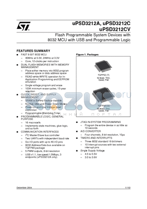 UPSD3212CV datasheet - Flash Programmable System Devices with 8032 MCU with USB and Programmable Logic