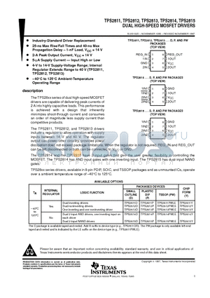 TPS2811 datasheet - DUAL HIGH-SPEED MOSFET DRIVERS