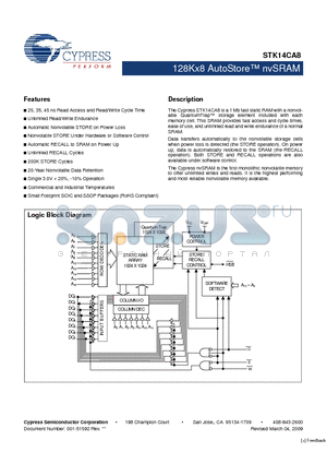 STK14CA8-NF35 datasheet - 128Kx8 AutoStore nvSRAM