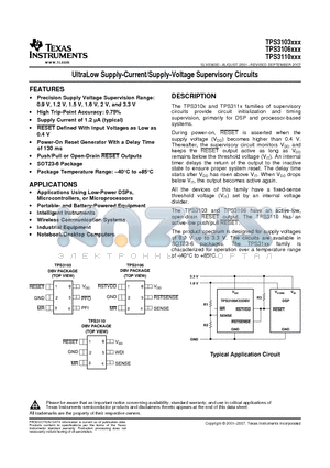 TPS3103E12DBVR datasheet - UltraLow Supply-Current/Supply-Voltage Supervisory Circuits