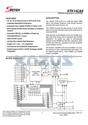 STK14CA8-NF35TR datasheet - 128Kx8 Autostore nvSRAM